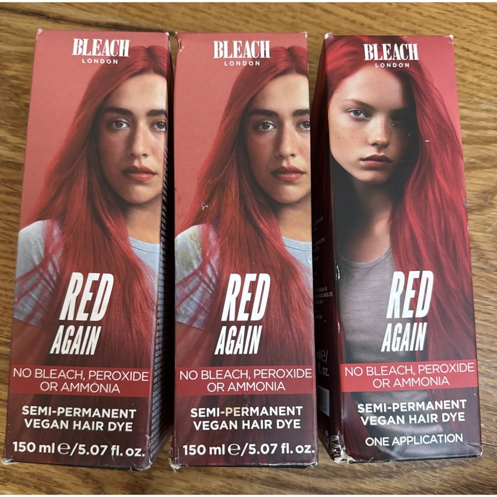Lot of 3 Bleach London Red Again Semi-Permanent Hair Dye 5.07 FL. Oz.